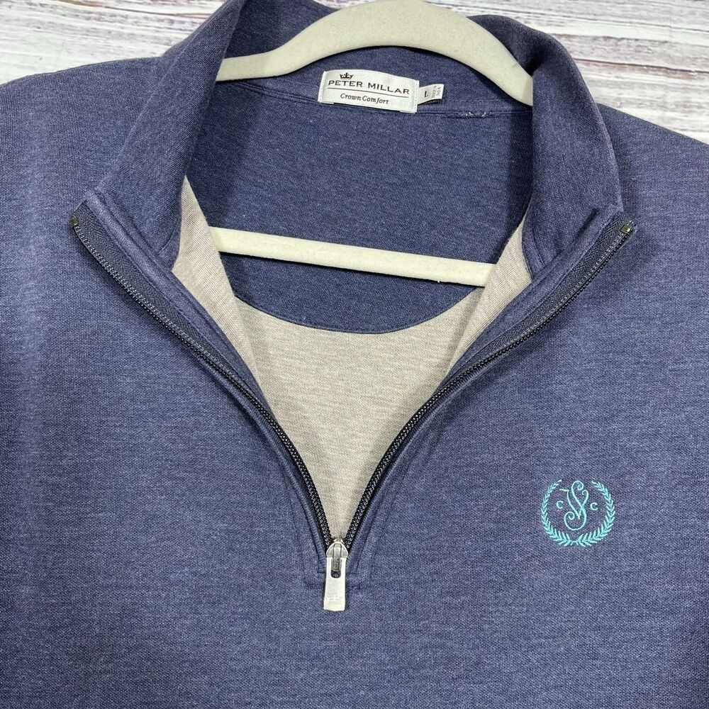Peter Millar Sweater Vest Mens L Blue Crown Comfort Mock Neck 1/4 Zip Preppy